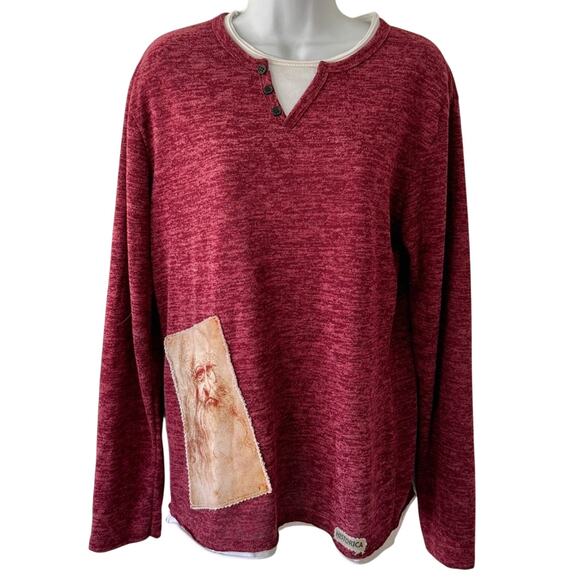Historica Other - Historica Leonardo da Vinci Maroon White Faux Layer Henley Long Sleeve Shirt L